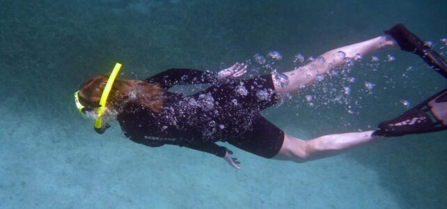 a woman snorkeling in the ocean